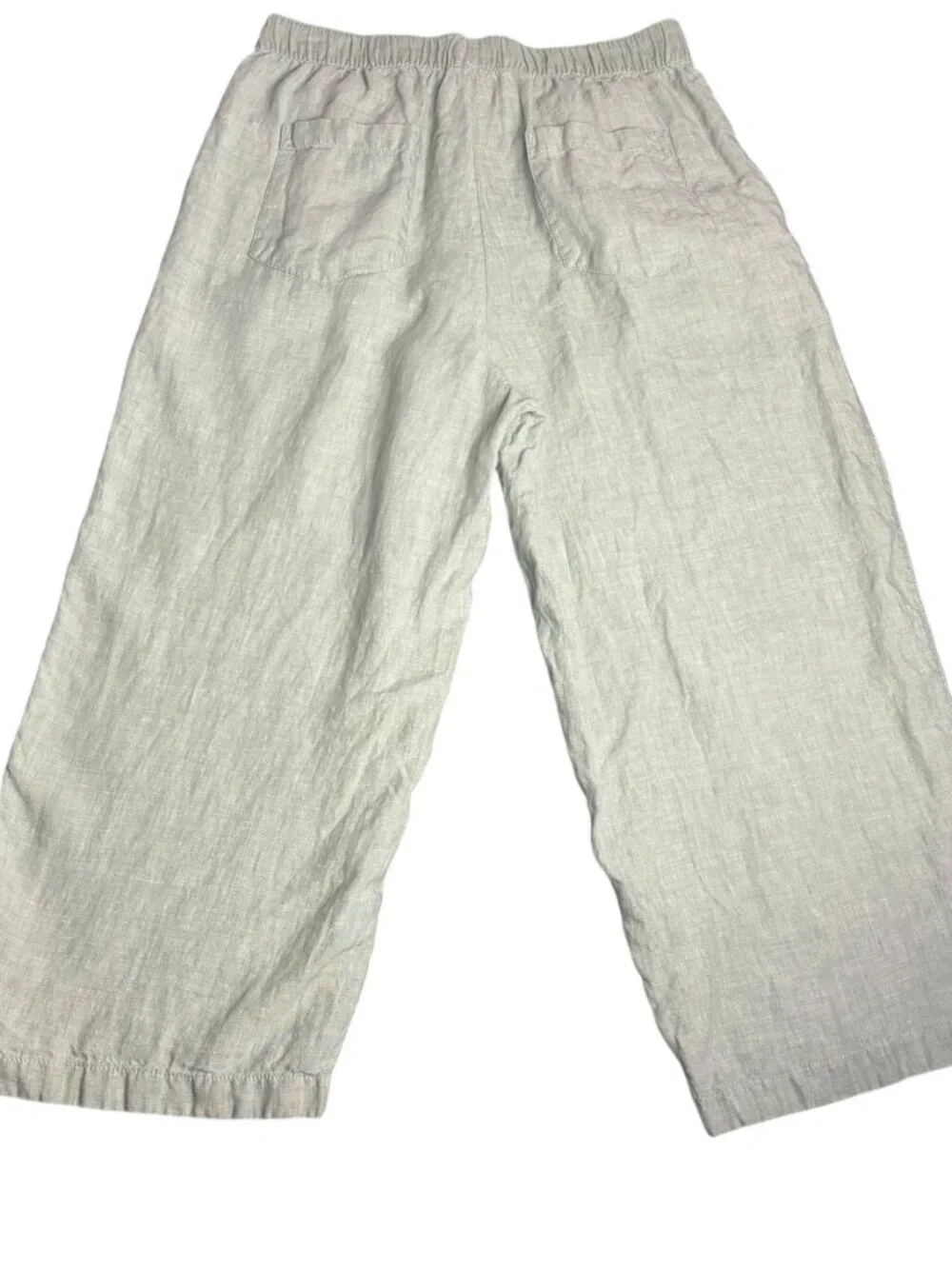 Cynthia Rowley Size L Pure Linen Pull On Wide Leg Crop Pants Light Green Costal